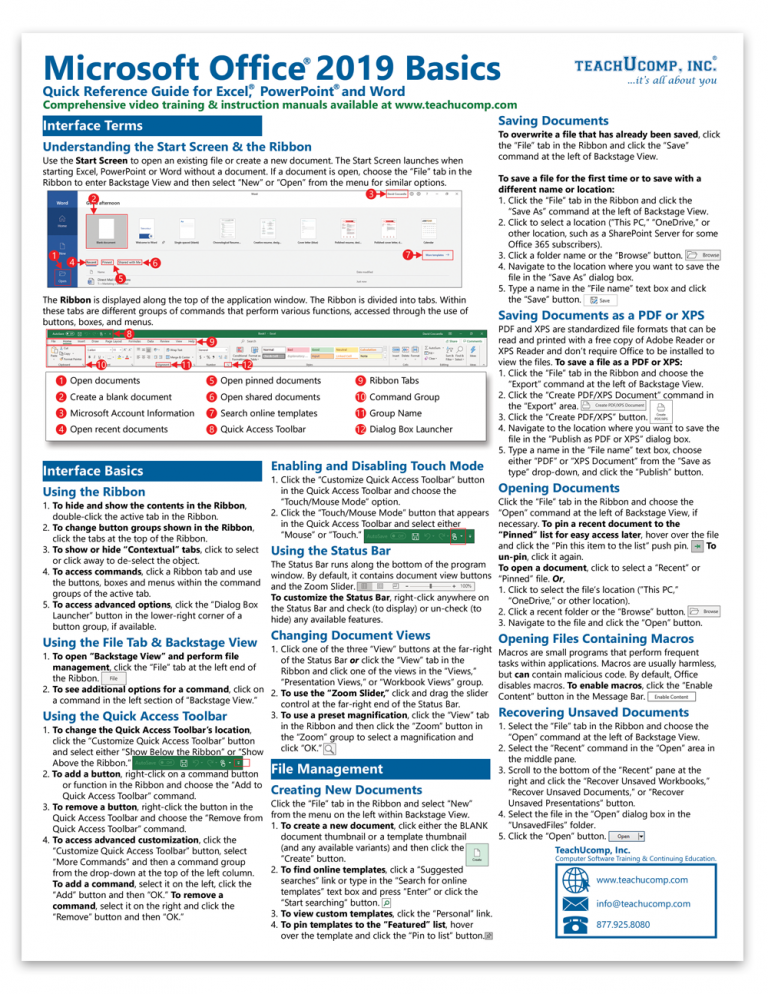 Microsoft Office 2019 Basics Quick Reference Guide – TeachUcomp, Inc.
